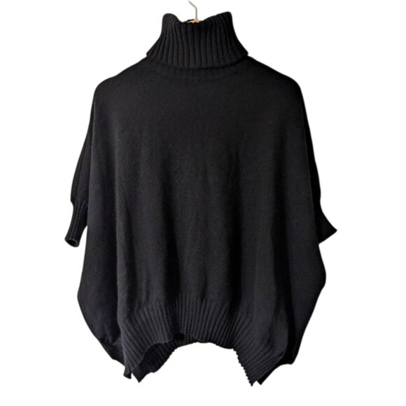 Ann Taylor Oversized Turtleneck Batwing Sleeves Poncho Like Sweater Black XS/S - Picture 3 of 6